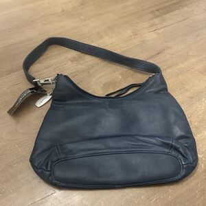 Tignanello Catalina Hobo Bag Womens Small Navy Leather Zip Pocket Shoulder Purse